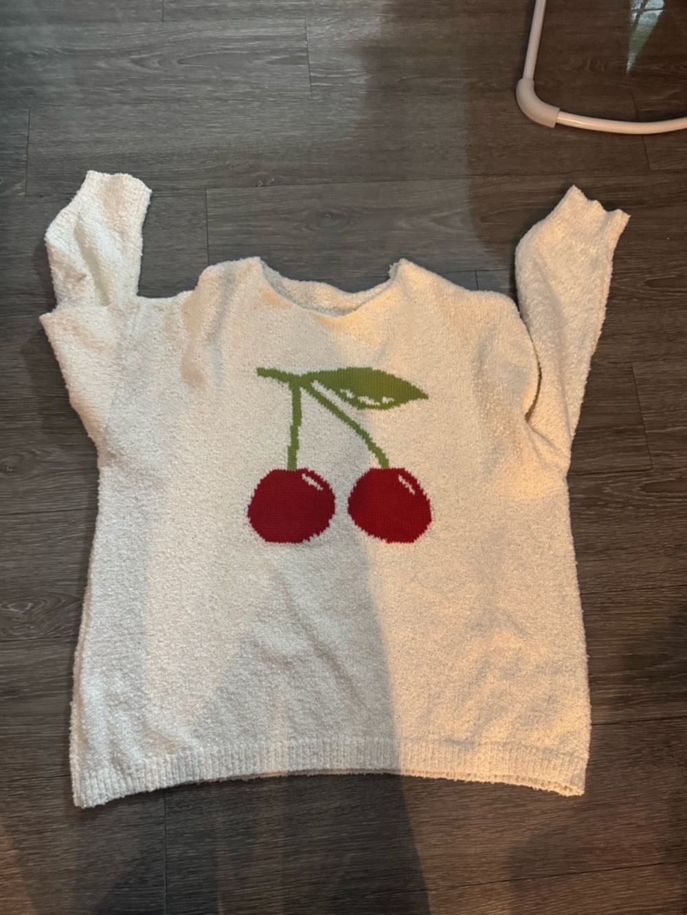 SHEIN Cream Crewneck Sweater with Red Cherry Motif